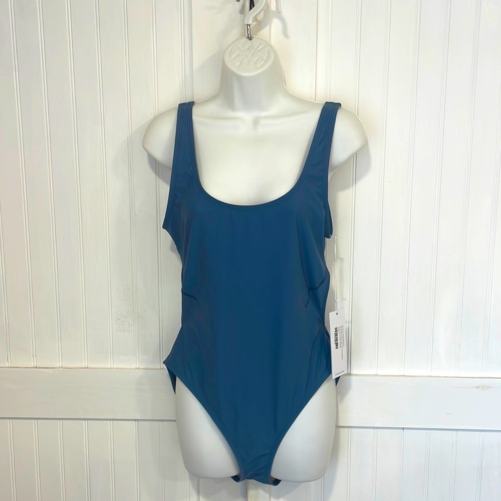 Saturdays New York City sexy Sade one piece swimsuit in faded denim size L